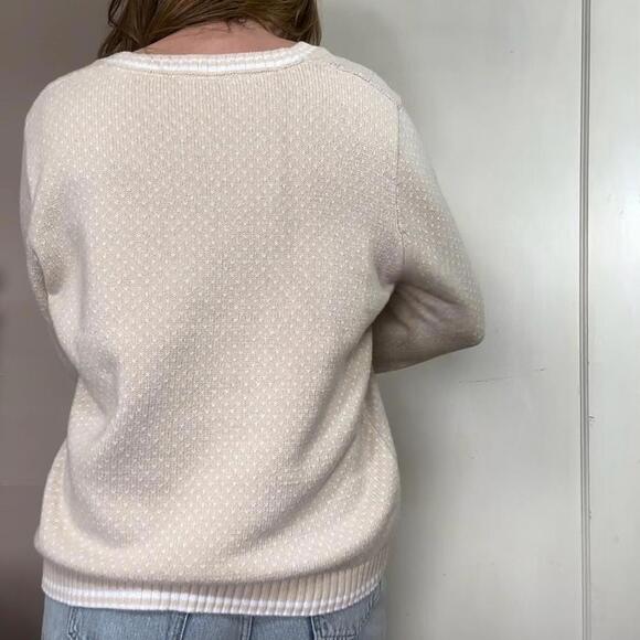 Vintage Cotton Mini Heart Print V Neck Sweater - Picture 3 of 5